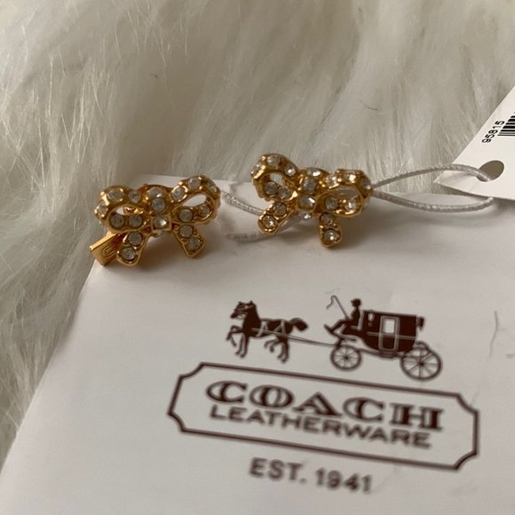 COACH Pave Mini Bow Stud Earrings GOLD - Picture 1 of 2